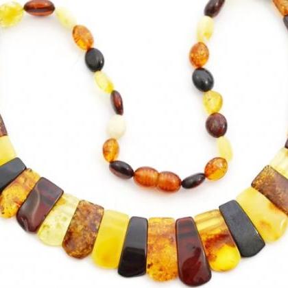 Baltic Amber Necklace. Multicolored Amber Necklace..