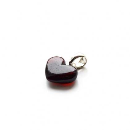 Dark Cherry Amber Pendant, Heart Shape Baltic..