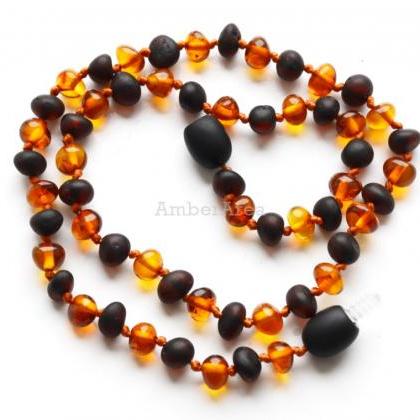Raw Black Cognac Teething Necklace, Amber Baby..