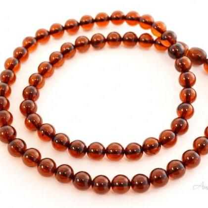 7 Mm Rounded Cherry Baltic Amber Necklace With..