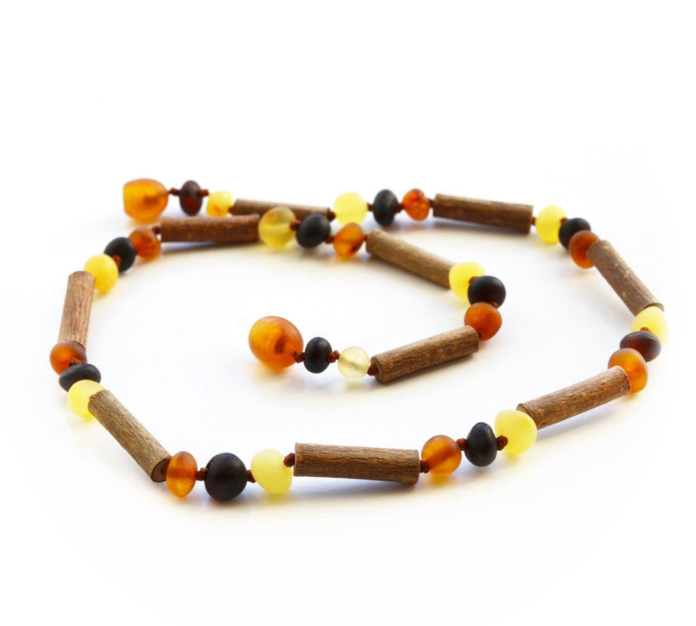 Hazelwood With Baltic Amber Teething Necklace For Babies. Healing 100% Jewelry. Baltic Amber Teething Necklace With Wood. 0518