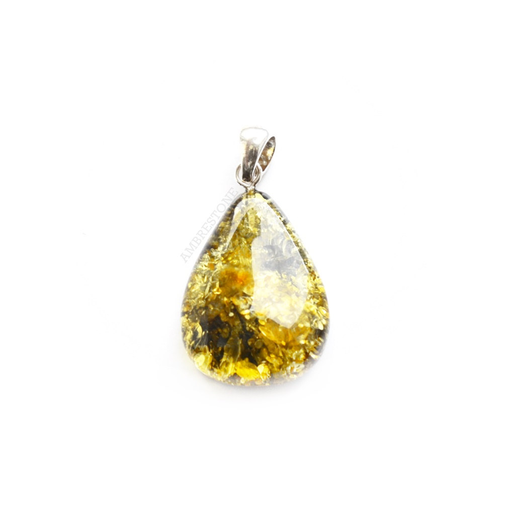 Green Baltic Amber Pendant With Silver. Perfect Gift Idea For Women, Wife. True Baltic Amber Pendant Jewelry Shop, 0495