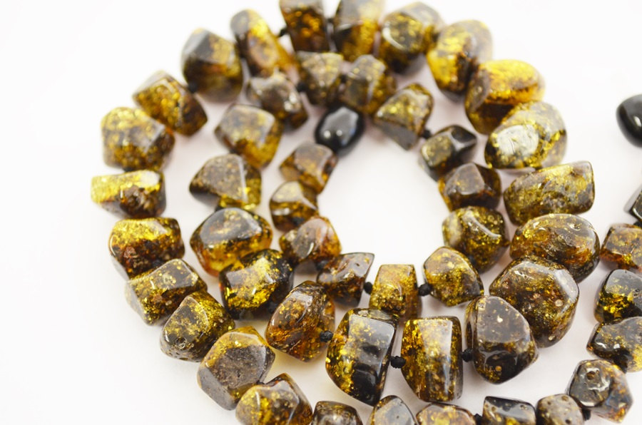 Amber Necklace Green Polished Natural Angular Personalized Jewelry With Baltic Amber. Cl11