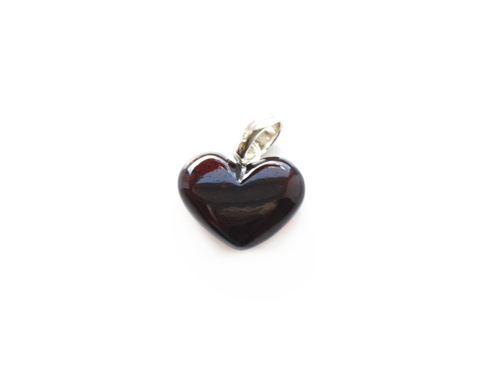 Dark Cherry Amber Pendant, Heart Shape Baltic Amber Pendant For Women Girls, Heart Pendant Jewelry Gift For Her, 1109