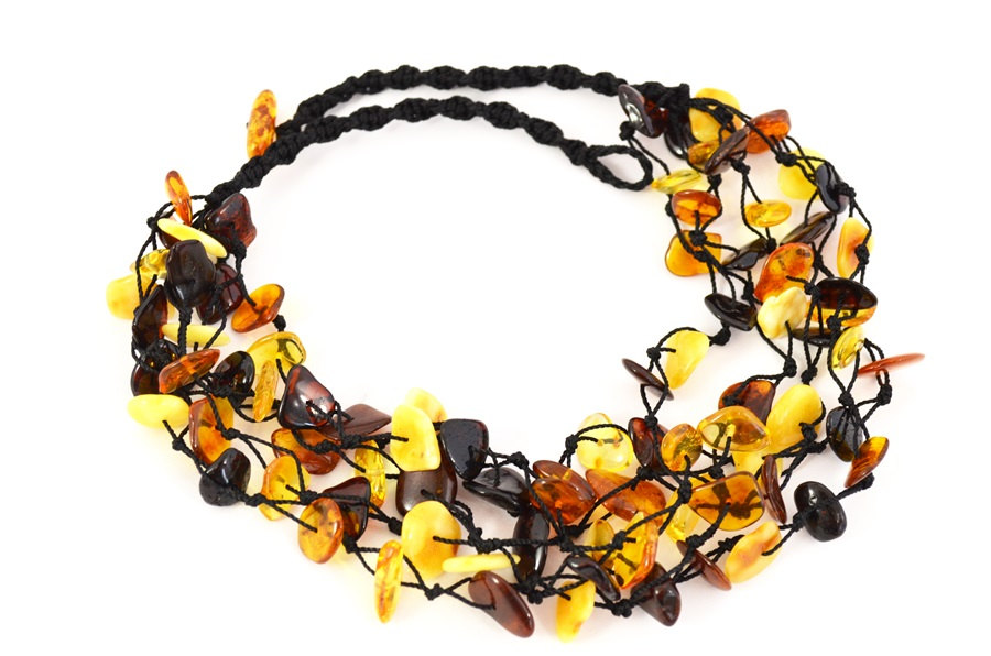 Amber Necklace / Natural Multicolored Charm Macrame Braided Necklace For Adults -0175_1