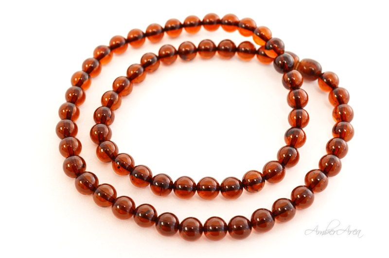 7 Mm Rounded Cherry Baltic Amber Necklace With Polished Amber Ree6